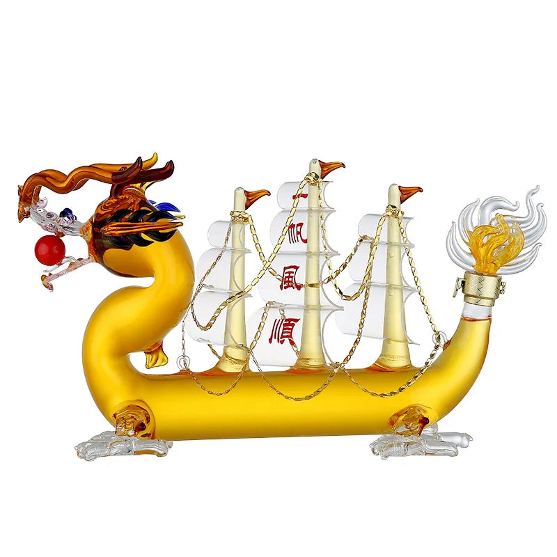 1000ml lead-free glass wine decanter Chinese Dragon boat style design home bar whiskey decanterfor Liquor Scotch Bourbon