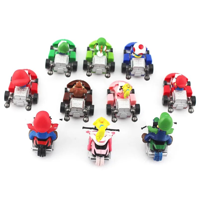 10pcs/6pcs Set Super Marios Bros Yoshi Luigi Wario Donkey Kong Figure Model Pull Back Car Anime Peripherals Ornaments Toys Gifts