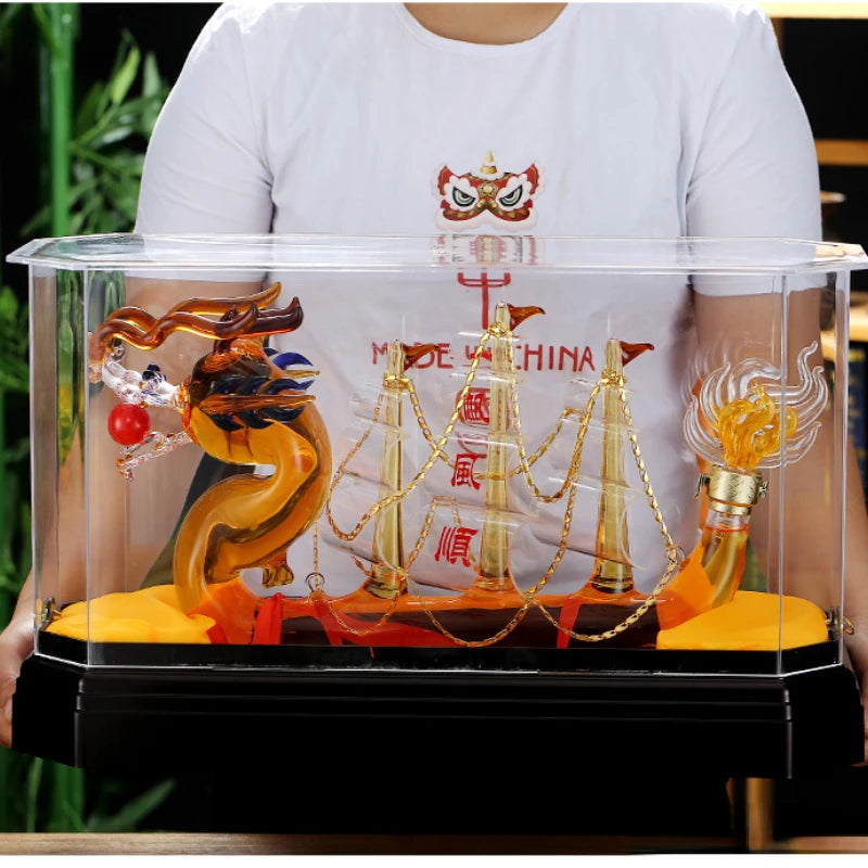 1000ml lead-free glass wine decanter Chinese Dragon boat style design home bar whiskey decanterfor Liquor Scotch Bourbon